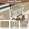 AECOJOY Buffet Cabinet, Coffee Bar Storage Cabinet, 46'' Coffee Bar Table with Rattan Sliding Barn Door, Adjustable Shelves and Bottom Open Shelf