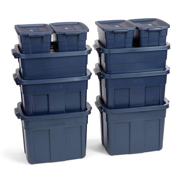 Rubbermaid Roughneck Variety Pack Storage Totes, Dark Indigo Metallic, 10-Pack