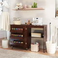 Folding Sewing Table with Charging Station, Rolling Craft Table w/ 3 Storage Trays & Shelf, Mobile Sewing Machine Cabinet for Small Spaces
