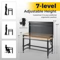 48" Heavy-Duty Workbench with AC/USB Outlets & Pegboard, 2000 LBS Max Load, Adjustable Height Rubberwood Top Tool Bench w/ Storage Shelf for Garage