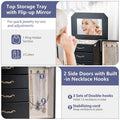 Standing Jewelry Armoire Cabinet with Flip Top Mirror, 4 Drawers, 2 Side Doors & Necklace Hooks, Vintage Wood Jewelry Storage Organizer Chest