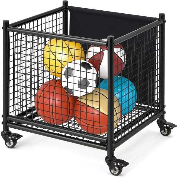 AECOJOY Ball Cart Storage, Rolling Basketball Bin with Wheels for Garage, School, Gym, Sports Equipment and Toy Organizer, Medium