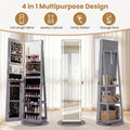 360° Swivel Jewelry Cabinet Armoire w/ Full Length Mirror 3-Color LED Lights & Rear Shelves, Lockable Standing Jewelry Storage Organizer