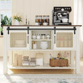 AECOJOY Buffet Cabinet, Coffee Bar Storage Cabinet, 46'' Coffee Bar Table with Rattan Sliding Barn Door, Adjustable Shelves and Bottom Open Shelf