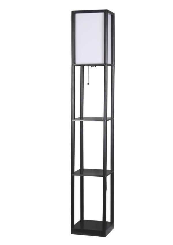 Mainstays Black Shelf Floor Lamp with White Fabric Shade - LED Bulb Included