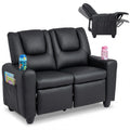 2-Seater Kids Recliner, PU Leather Reclining Loveseat with Cup Holders & 2 Side Storage Pockets, Adjustable Double Toddler Sofa for Boys Girls
