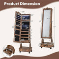 Standing Jewelry Armoire with Full-Length Mirror, Drawers, Lights & Wheels, Lockable Mirror Jewelry Cabinet Storage Organizer