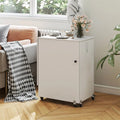 Folding Sewing Table with Charging Station, Rolling Craft Table w/ 3 Storage Trays & Shelf, Mobile Sewing Machine Cabinet for Small Spaces