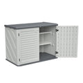 AECOJOY Horizontal Storage Shed with Removable Shelf, Lockable Outdoor Storage Cabinet – 28 Cu.ft, Ivory White