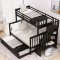 AECOJOY Twin-Over-Full Bunk Bed with Twin size Trundle, Storage and Guard Rail for Bedroom, Espresso