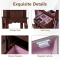 Standing Jewelry Armoire Cabinet with Flip Top Mirror, 4 Drawers, 8 Necklace Hooks & 2 Side Doors, Jewelry Storage Organizer Chest for Bedroom