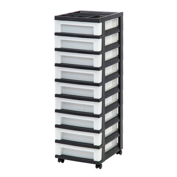 Iris 9 Drawer Storage Cart with Organizer Top Black