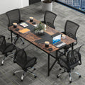 Tangkula  Rectangular Meeting Table with Mesh Storage Shelf & Cable Grommet for 6-8 People